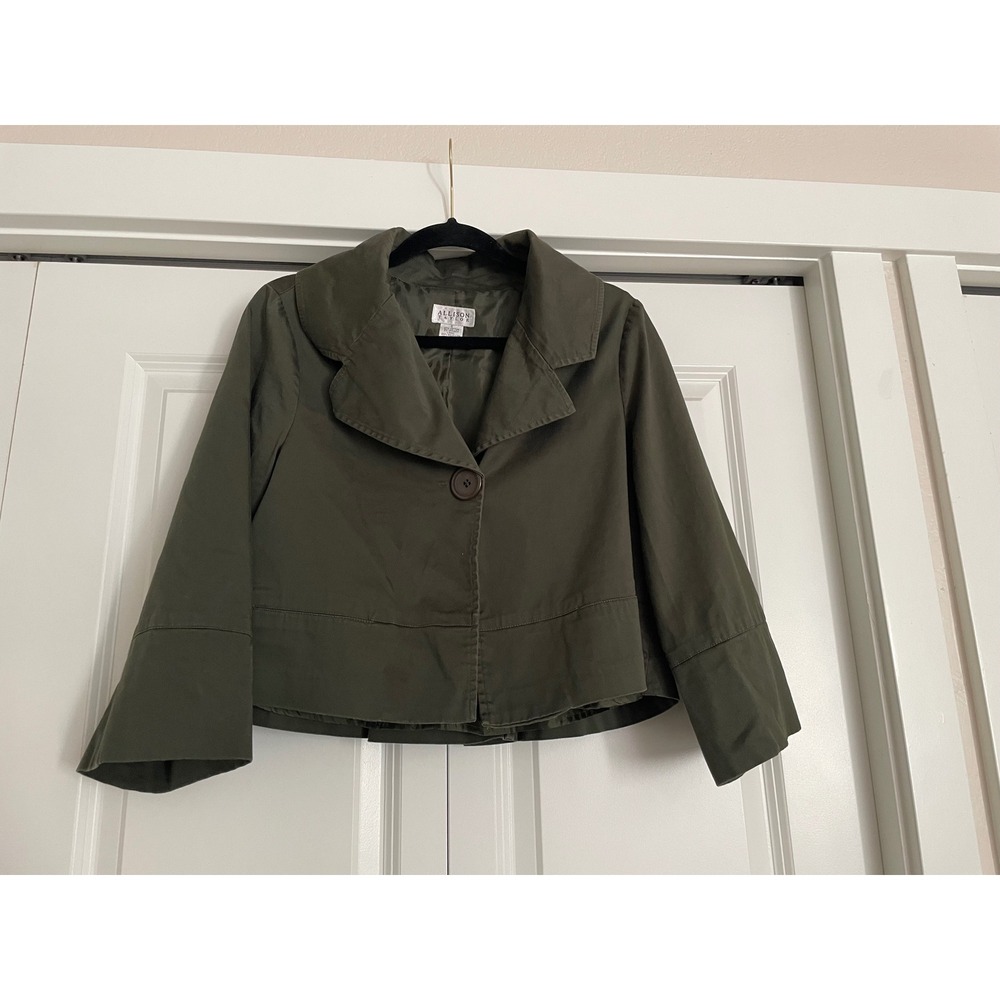 Cropped Blazer Y2K 3/4 Sleeve Swing 90s Jacket Olive Green Size 6 Small/Medium